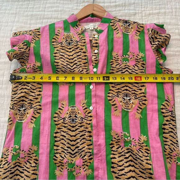 Darlington Isle Lola Tiger BlockPrint Stripe Dress Size S Pink Green - Picture 9 of 9